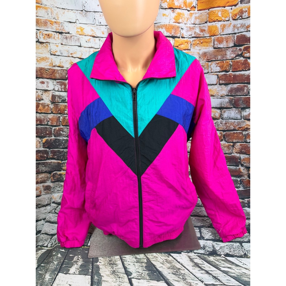 Vintage Success New York Colorblock Windbreaker Jacket Pink Teal Purple USA Made